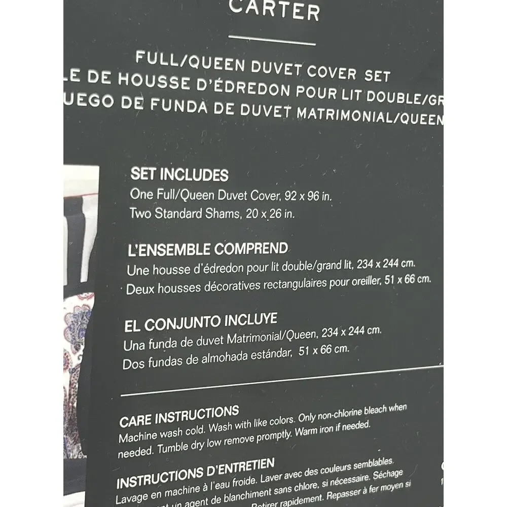 Ralph Lauren Carter Paisley Full Queen Duvet Cover Set Navy Sateen Reversible